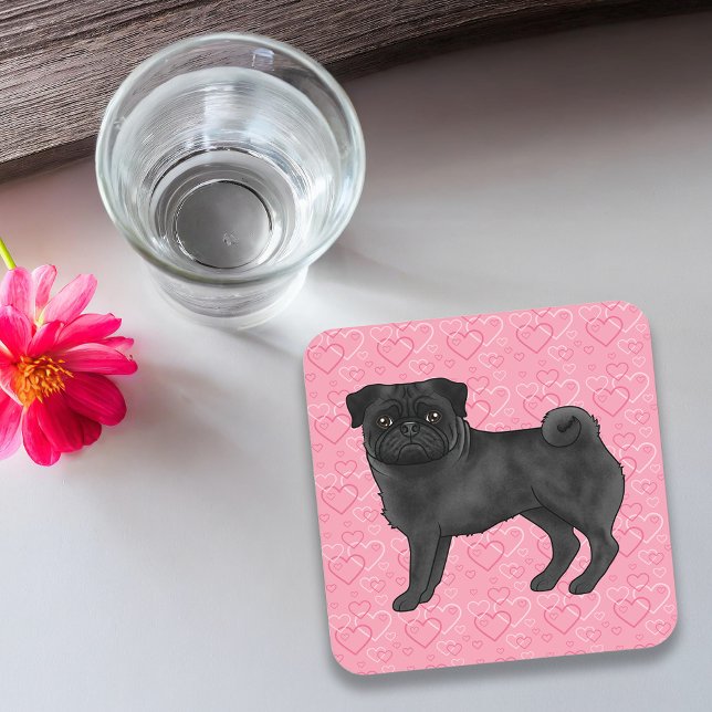 Dessous-de-verre Black Carlin Chien Cartoon Mops Pink Love Motif de (Disclaimer: This image is a digital mockup thus items may not be in scale.)