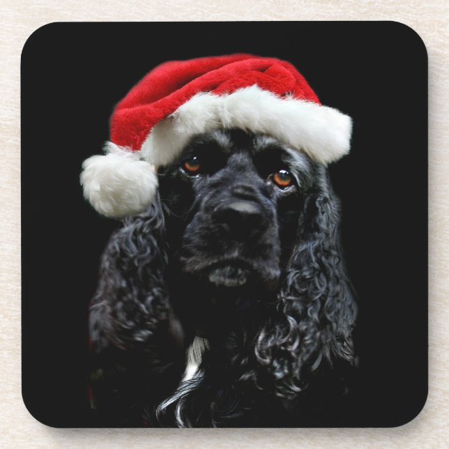 Dessous-de-verre Black cocker spaniel Père Noël (Devant)