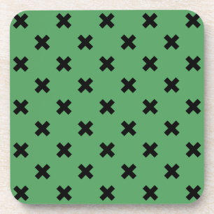 Dessous-de-verre Black cross stitches on green