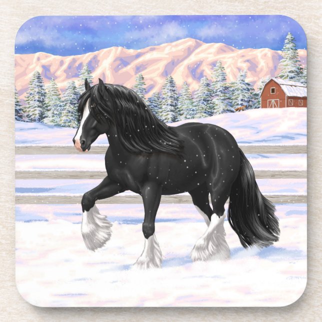 Dessous-de-verre Black Gypsy Vanner Irlandais Cob Brouillon Cheval  (Devant)