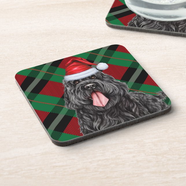 Dessous-de-verre Black Russe Terrier Chien de vacances Green Plaid (Côté gauche)