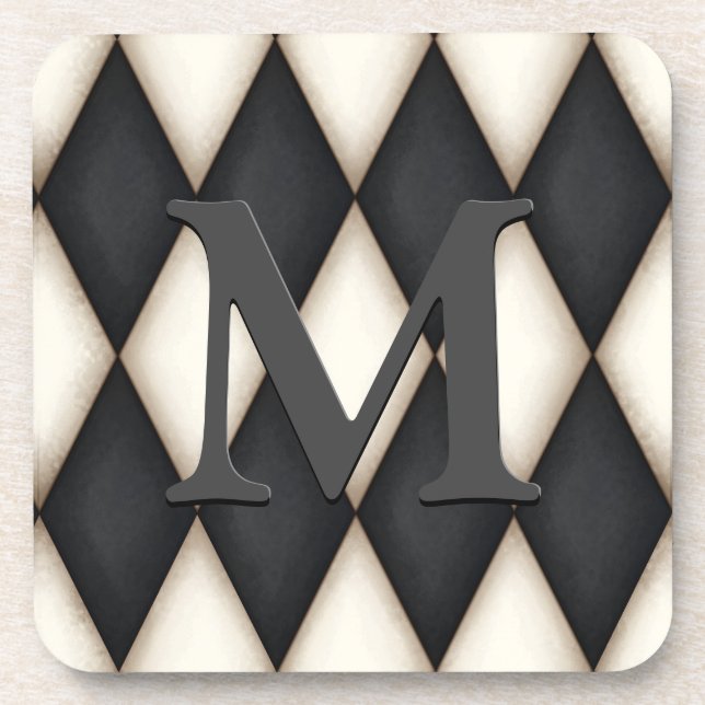 Dessous-de-verre Black & White Harlequin Check Elegant 3-D monogram (Devant)