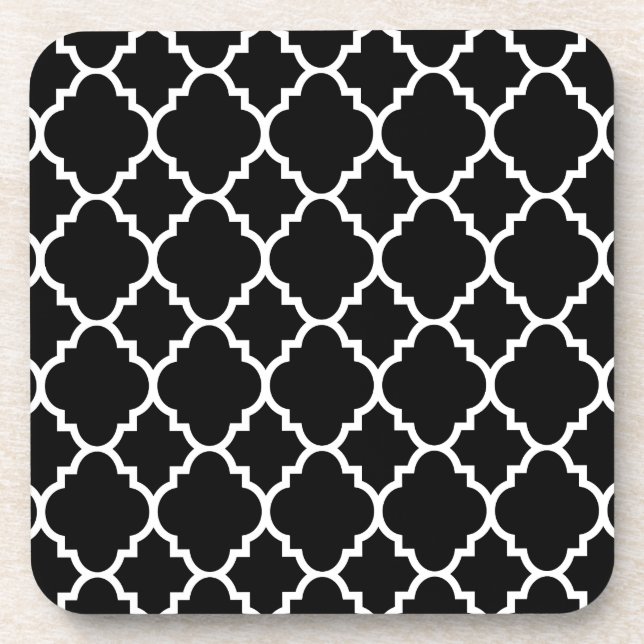 Dessous-de-verre Black White Quatrefoil Motif marocain (Devant)