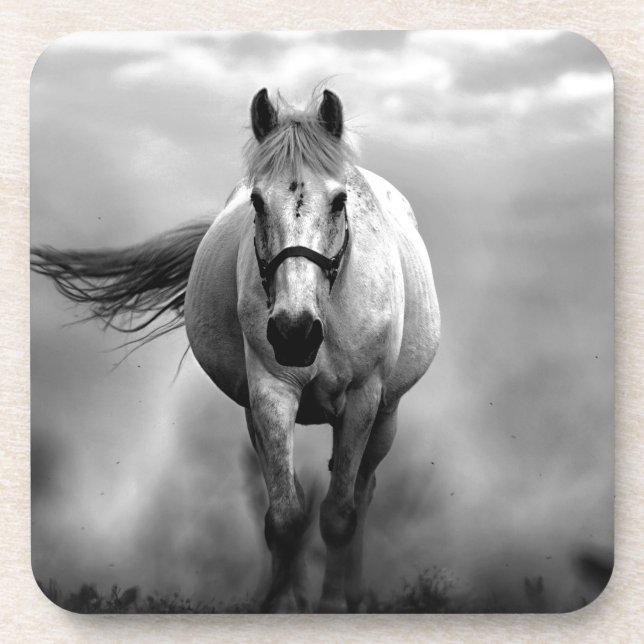 Dessous-de-verre Black White Runse Horse Freedom (Devant)