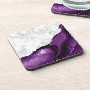 Dessous-de-verre Blanc Faux Marbre Violet Agate Argent Parties scin