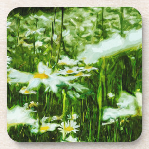Dessous-de-verre Blanc Oxyeye Daisy Abstrait Floral
