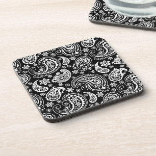 Dessous-de-verre Blanc sur le Motif noir Retro Paisley