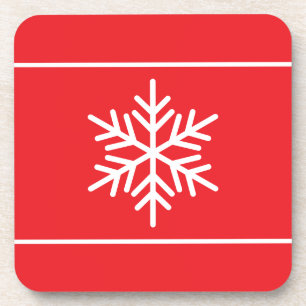Dessous-de-verre Blancs Élégants Snowflake Sur Rouge Lumineux