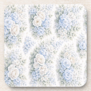 Dessous-de-verre Bleu Clair Blanc Aquarelle Floral Élégant Romantiq