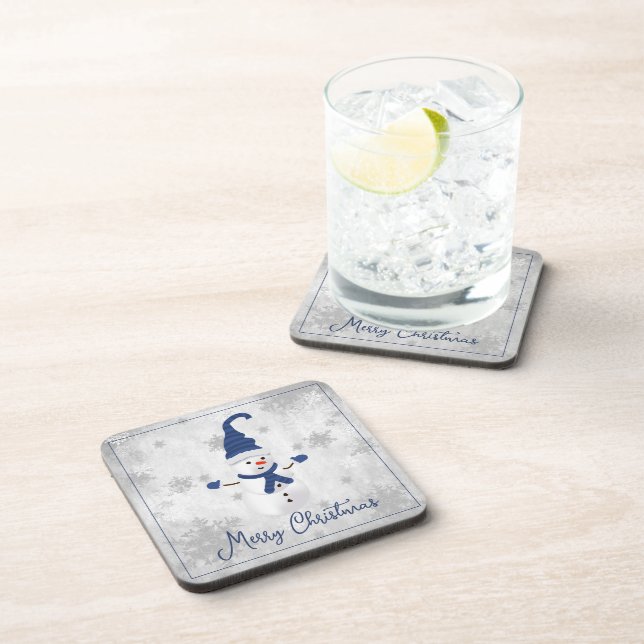 Dessous-de-verre Bleu Cute Snowman Beverage Coaster (Côté Droit)