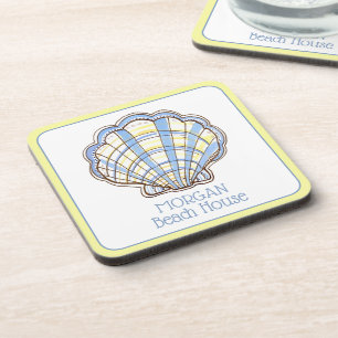 Dessous-de-verre Bleu et jaune à carreaux festonné coquille Saint-J