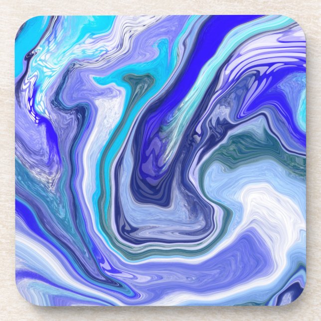 Dessous-de-verre Bleu et Marbre blanc Fluid Art (Devant)