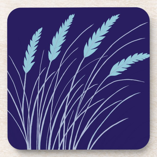 dessous de verre bleu marine avec herbe de plage  (Devant)
