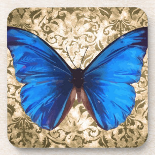 Dessous-de-verre Bleu monarque papillon damassé art Vintage