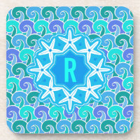Bleu nautique de monogramme d'étoiles de mer de