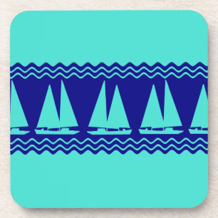 Dessous-de-verre Bleu Nautique Voilier Côtière Stripes