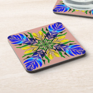 Dessous-de-verre Bleu Royal & Floral Doré Mandala Boho Botanique