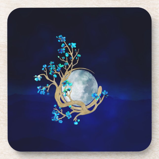 Dessous-de-verre Bleu Sakura Blossom Zen Moon (Devant)