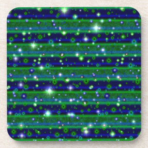 Dessous-de-verre Bleu vert rayures avec étoiles et Raindrops