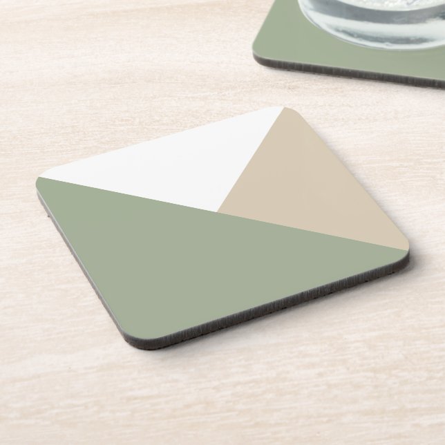 Dessous-de-verre Bloc de couleur moderne Triangles Sage Vert Beige (Côté gauche)