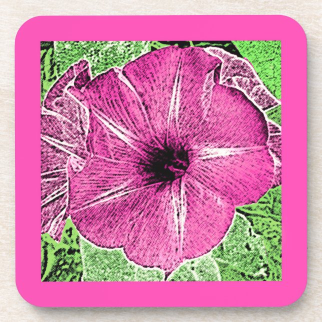Dessous-de-verre Bloc de gloire du matin Imprimer - rose fuchsia (Devant)