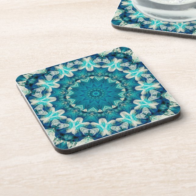 Dessous-de-verre Blue Aqua Mandala Rosette Retro Hippie (Côté gauche)
