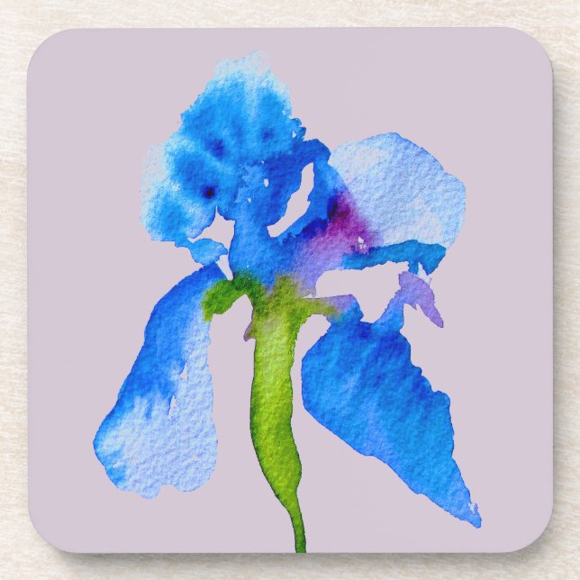 Dessous-de-verre Blue Iris moderne aquarelle art floral (Devant)
