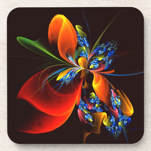 Dessous-de-verre Blue Orange Floral Moderne Art Abstrait Motif #03 (Devant)