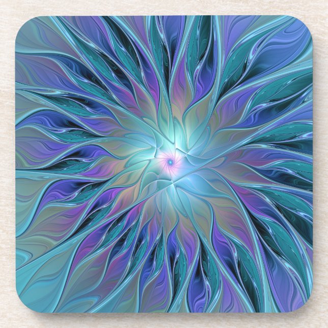 Dessous-de-verre Blue Purple Flower Dream Abstrait Fractal Art (Devant)