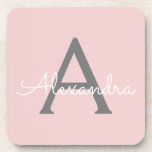 Dessous-de-verre Blush Pink Grey Modern Script Girly Monogram<br><div class="desc">Dessous de verre en papier monogramme de couleur rose et gris clair simple Script. Cela fait le cadeau parfait de remise de diplômes,  anniversaire,  mariage,  douche nuptiale,  anniversaire,  baby shower ou bachelorette pour quelqu'un qui aime le luxe glam et les styles chic.</div>