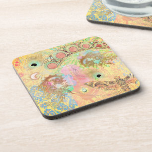 Dessous-de-verre Bohème vintage damas plume hippie chic pastel