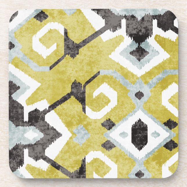 Dessous-de-verre Boho chic jaune ikat motif tribal monogramme (Devant)