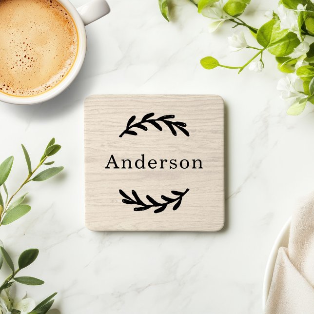 Dessous-de-verre Bois Blanc Rustique Laurier Monogramme Est (Créateur téléchargé)