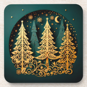 Dessous-de-verre Bois doré de nuit – Motif d'arbre de Noël