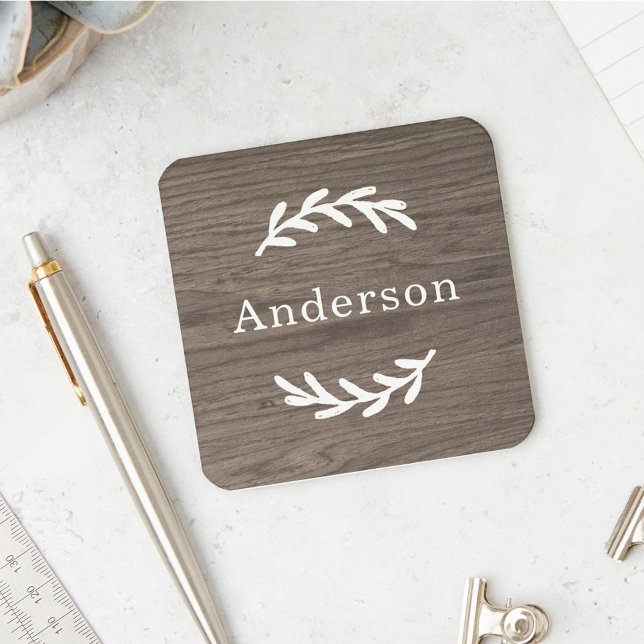Dessous-de-verre Bois Gris Rustique Laurier Monogramme Nom (Créateur téléchargé)