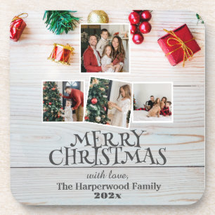 Dessous-de-verre bois sobre et élégante famille Noël Photo collage