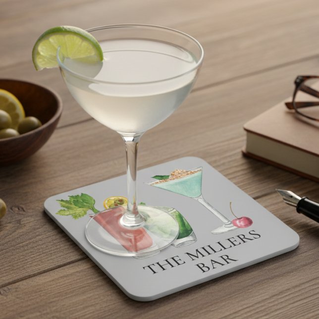 Dessous-de-verre Boissons aquarelle Bar à cocktails Personnalisées (Créateur téléchargé)