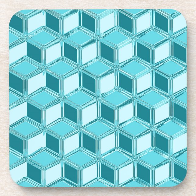 Dessous-de-verre Boîtes 3D chromées - turquoise / aqua (Devant)