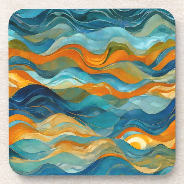 Dessous-de-verre "Bolonia" Bleu Vert Orange Vagues (Devant)