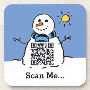 Dessous-de-verre Bonhomme de neige au soleil avec QR Code
