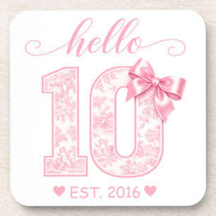 Dessous-de-verre Bonjour 10 Anniversaire   Rose Bonjour 10 Année pe