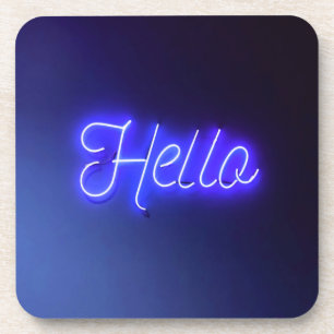 Dessous-de-verre Bonjour Fun Neon Bleu Signal brillant et gai