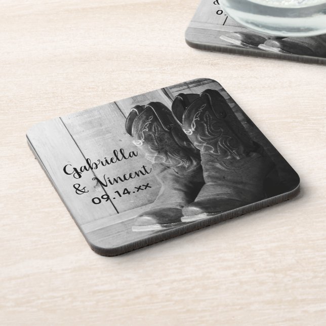 Dessous-de-verre Boots rustiques Cowboy Pays Mariage occidental (Côté gauche)