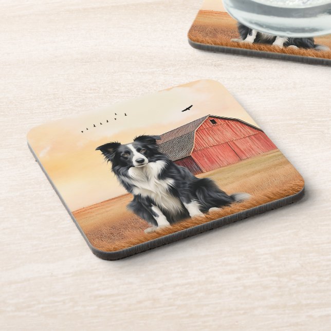 Dessous-de-verre Border Collie Chien et Ranch à Grange Rouge (Côté gauche)