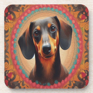 Dessous-de-verre Bordure colorée réaliste mignon Amoureux des chien