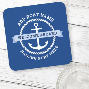 Dessous-de-verre Bordure de corde d'ancrage nom du bateau bienvenue