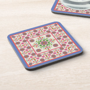 Dessous-de-verre Bordure de motif de rangoli floral sur écru : dess