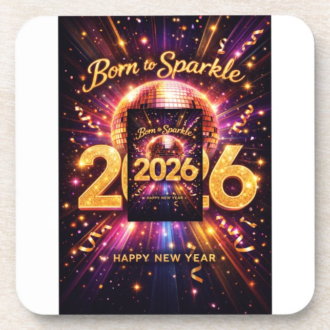 Dessous-de-verre Born to Sparkle 2026 Disco Ball Happy New Year (Devant)