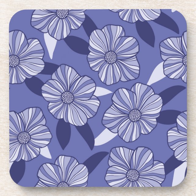 Dessous-de-verre Botanique Violet Floral Line Art (Devant)