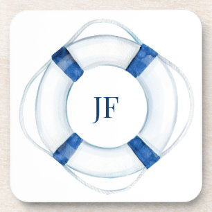 Dessous-de-verre Bouée de sauvetage de bateau à aquarelle nautique
